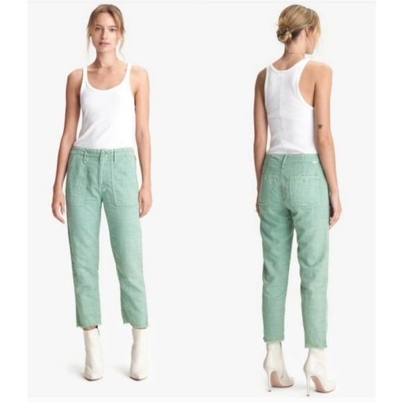 Mother Hedge Green The Shaker Chop Cropped Linen Blend Pants Size 27 - Picture 2 of 16